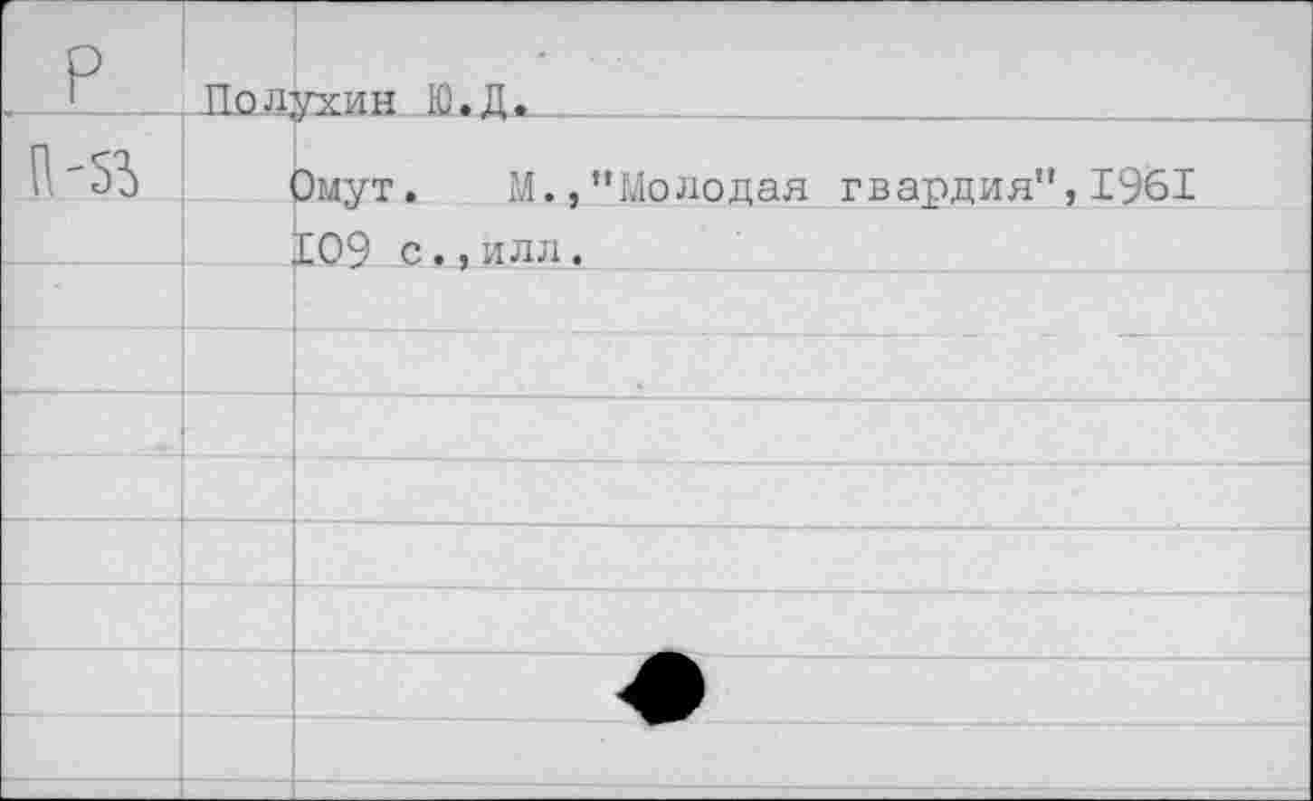 ﻿П-В
Полухин ИЦДл-___
Омут. М.,’’Молодая гвардия”, 1961 109 с.,илл.